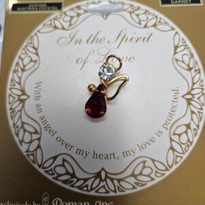 GARNET STONE ANGEL PIN - GENUINE AUSTRIAN CRYSTAL - ROMAN INC